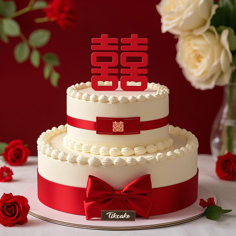 原创双层婚庆主题鲜奶蛋糕