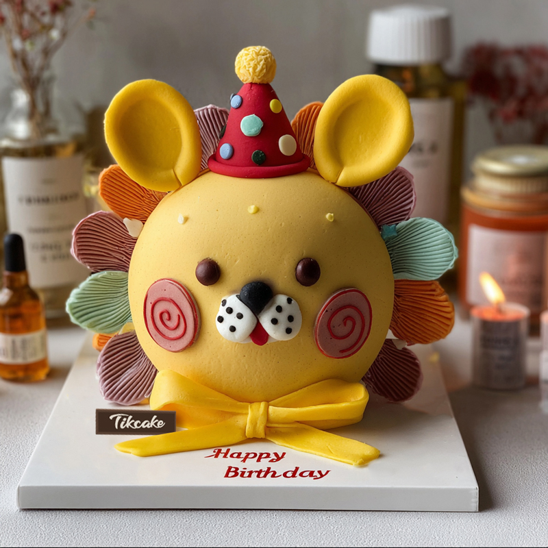 原创小狮子主题儿童翻糖鲜奶蛋糕