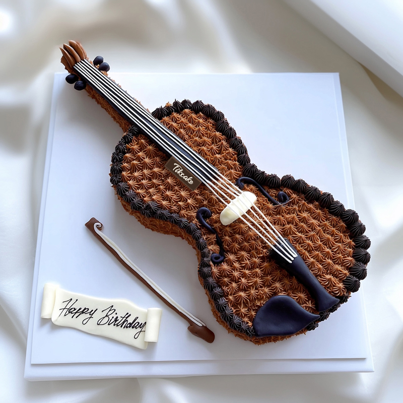 原创小提琴主题巧克力翻糖鲜奶蛋糕