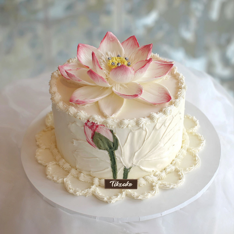 原创荷花主题翻糖鲜奶蛋糕（五）