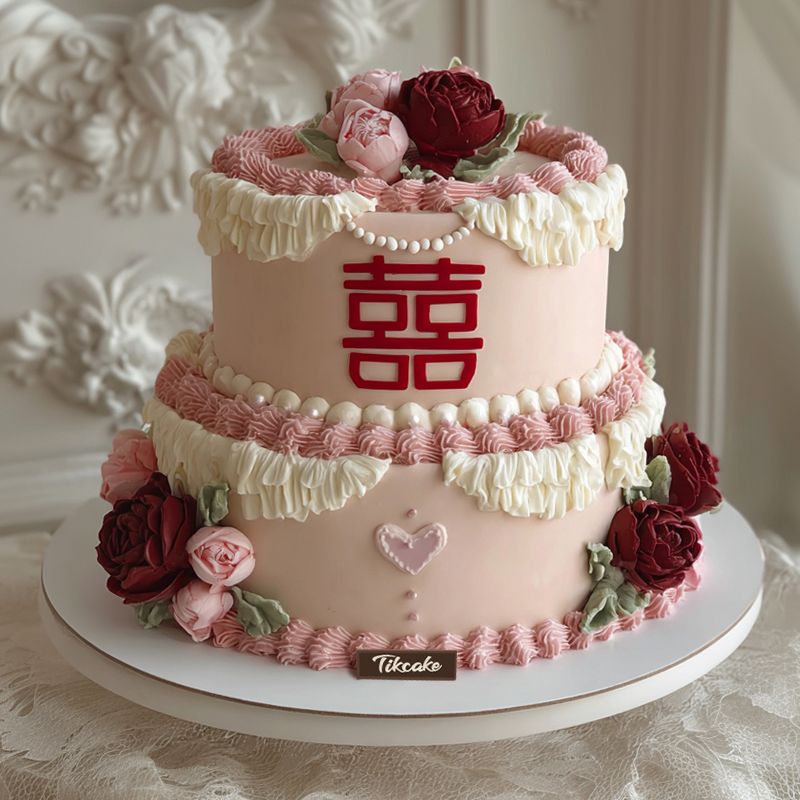 原创婚庆主题双层翻糖鲜奶蛋糕（二）