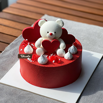 原创爱心小熊主题翻糖鲜奶蛋糕