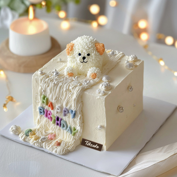 原创可爱小狗主题方形鲜奶蛋糕